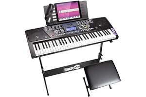 RockJam 61 Key Keyboard Piano With LCD Display Kit, Stand, Bench, Headphones, Simply App & Keynote Stickers