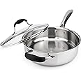 AVACRAFT 18/10 Tri-Ply Stainless Steel Saute Pan with Lid, Helper Handle, Induction Pan, Versatile Stainless Steel Skillet, S