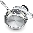 AVACRAFT 8 Inch Tri-Ply Stainless Steel Frying Pan with Lid, Side Spouts, Induction Pan, Versatile Stainless Steel Skillet, F