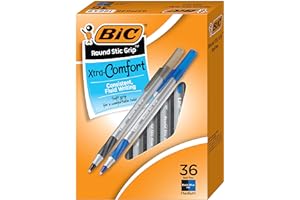 BIC Round Stic Grip Xtra Comfort Assorted Colors Ballpoint Pens, Medium Point (1.2mm), 36-Count Pack, Perfect Writing Pens Wi