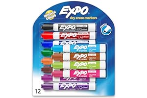 EXPO Low Odor Dry Erase Markers, Chisel Tip, Assorted Colors, 12 Count