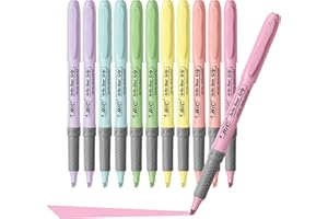 BIC Brite Liner Grip Pastel Highlighter Set, Chisel Tip, 12-Count Pack of Pastel Highlighters in Assorted Colors, Cute Highli