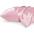 Bedsure Satin Pillowcase for Hair and Skin Queen - Pink Silky, 20x30 Inches - Set of 2 with Envelope Closure, Similar to Silk