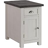 Martin Svensson Home Monterey Chairside Table - White with Grey Top - Coastal Multi-Use Table with Built-in Outlets and Drawe