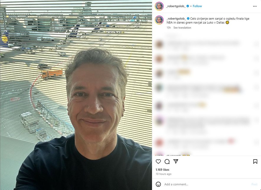 Robert Golob je pot v Dallas s fotografijo z letališča naznanil na Instagramu.