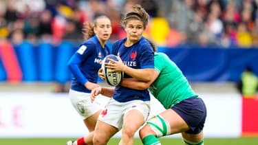 Agathe Sochat avec le XV de France féminine, au Mans le 23 mars 2024