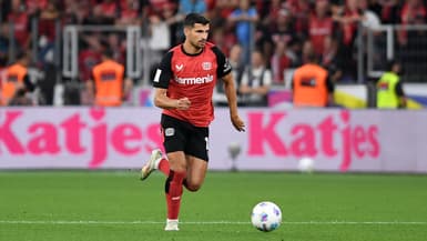 Martin Terrier le 17 août 2024 avec le Bayer Leverkusen