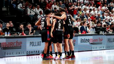 Les joueurs du Paris Basket lors du match 2 de la finale de l'Eurocoupe, 12 avril 2024