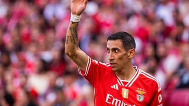 Angel Di Maria, ici lors de Benfica-Arouca (5-0, championnat du Portugal) le 12 mai 2024, aurait un accord pour rejoindre Lionel Messi à l'Inter Miami