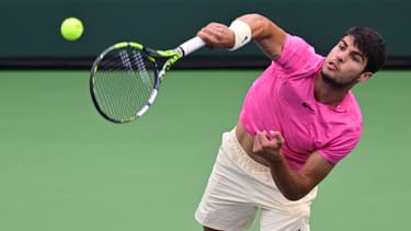 Carlos Alcaraz, lors de la finale du Masters 1000 d'Indian Wells, le 19 mars 2023