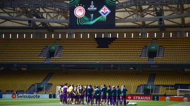 Les joueurs de la Fiorentina à l'entraînement à Athènes le 28 mai 2024