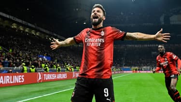 La joie d'Olivier Giroud après son but face au PSG lors de la victoire de l'AC Milan (2-1), le 7 novembre 2023