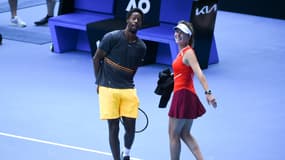 Gaël Monfils et Elina Svitolina à l'entraînement lors de l'Open d'Australie, le 14 janvier