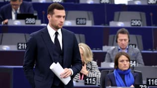 Jordan Bardella, président du Rassemblement national et eurodéputé, le 22 janvier 2025 au Parlement européen, à Strasbourg.