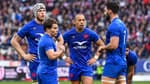 Antoine Dupont avec Charles Ollivon, Gaël Fickou et Thibaud Flament pendant un match des Bleus, le 18 mars 2023