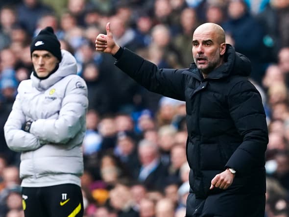 Thomas Tuchel et Pep Guardiola pendant un match de Premier League en 2022