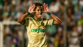 Estevao Willian célébrant son but lors de Palmeiras-Juventude, le 20 octobre 2024.