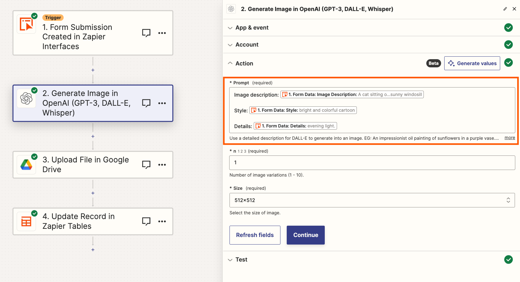 OpenAI form field mapping in Zap