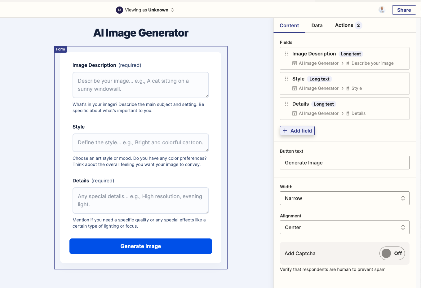 Editing fields in the Interface form for prompt