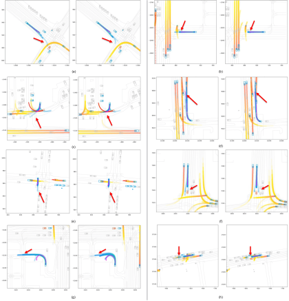 Visualization of WayFormer-LiDAR model's inference on WOMD examples.