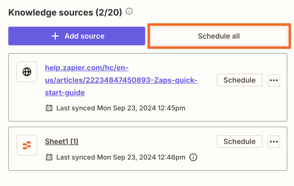 Screenshot of schedule all option