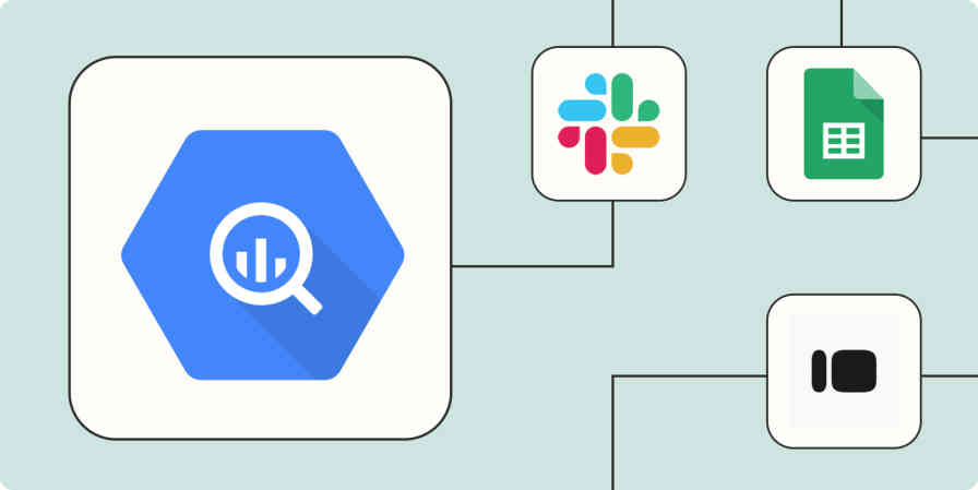 A hero image of the Google BigQuery app logo connected to other app logos on a light blue background.