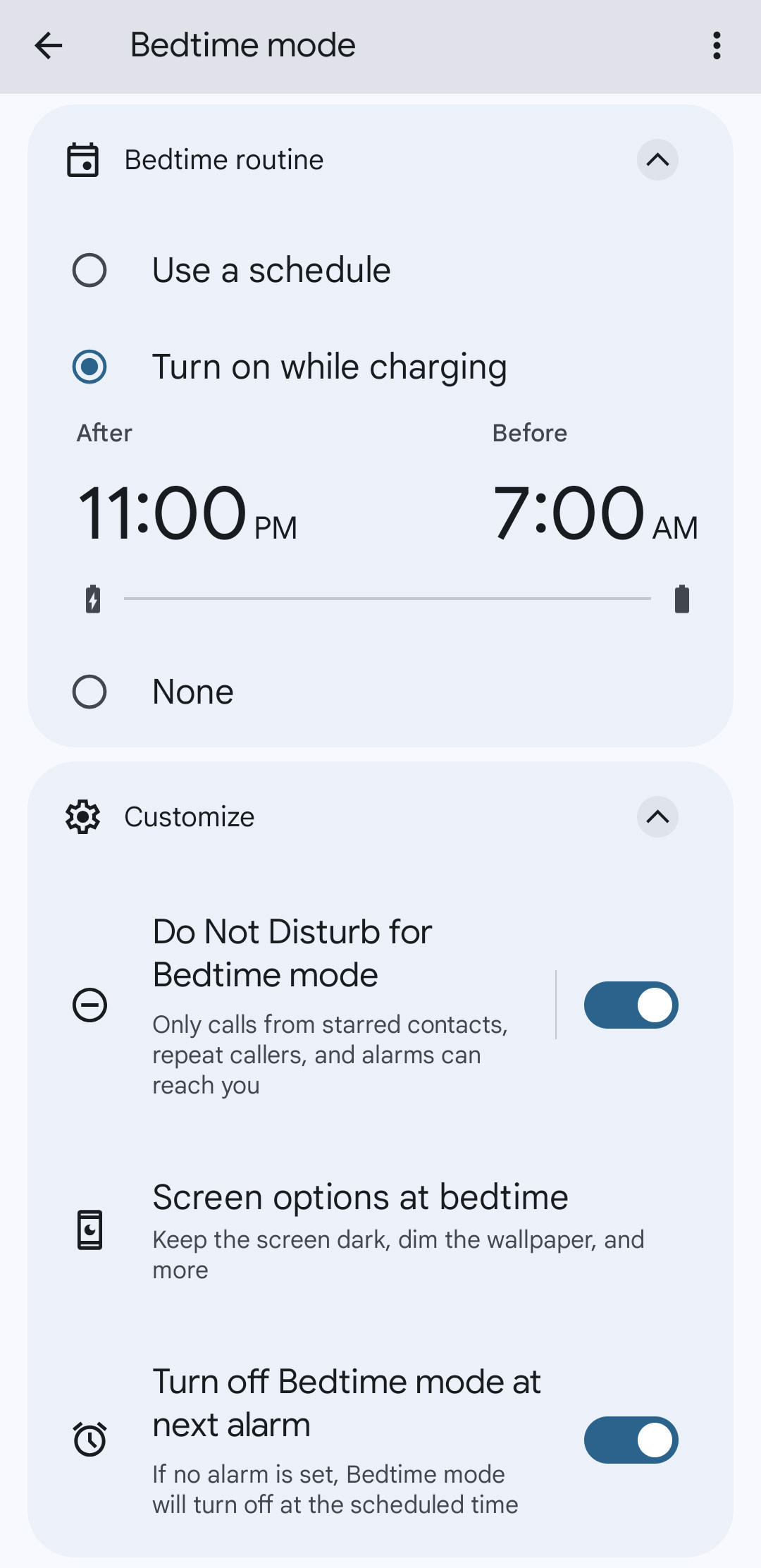 The Bedtime Mode Android settings