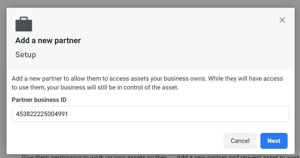 Adding a partner's business ID in Meta Business Suite