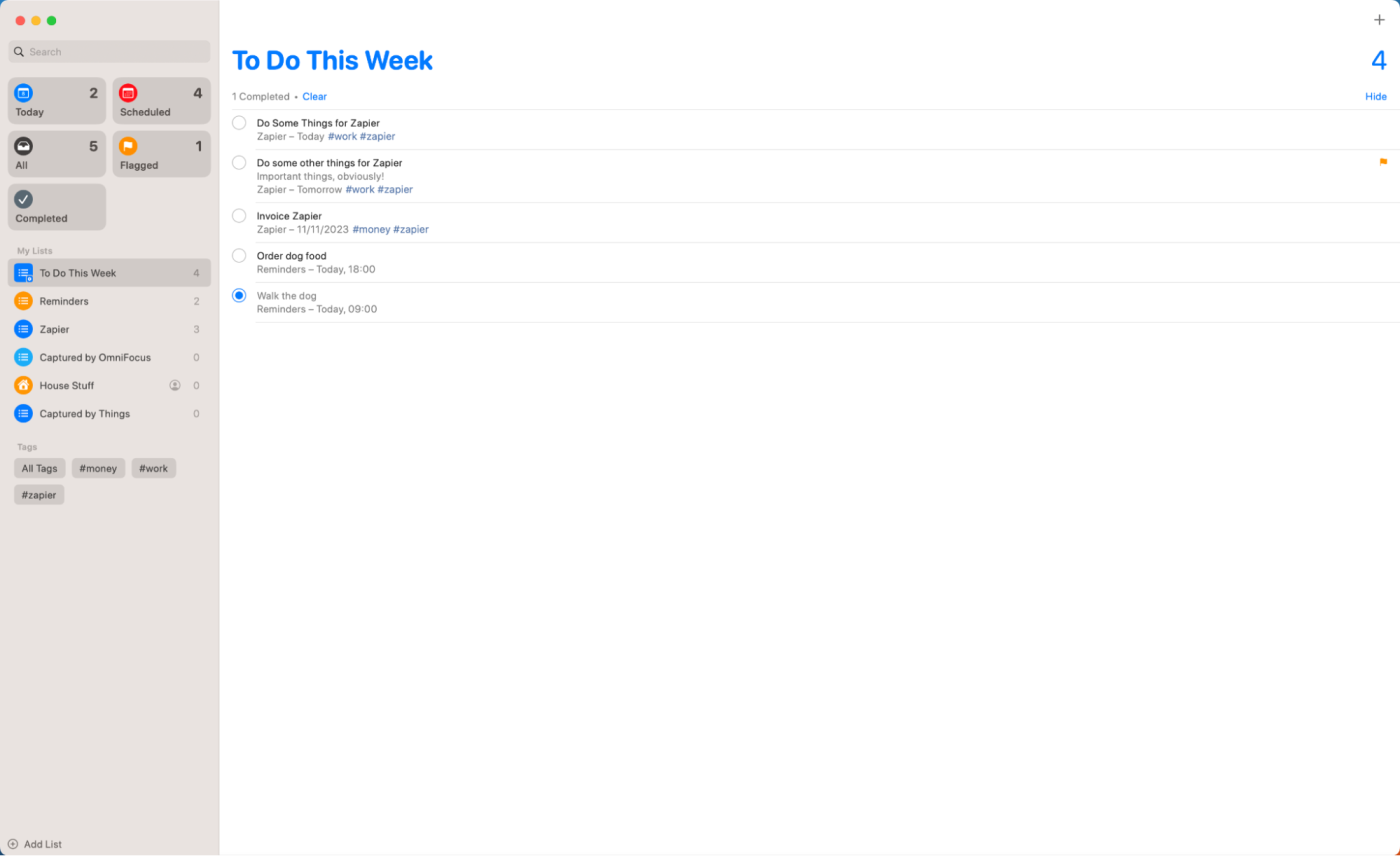 Reminders, our pick for the best free Mac to-do list app for Apple-only users