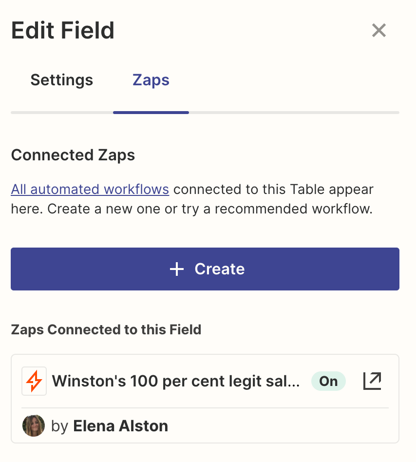 Field Settings will show Zaps connected to the specified field.