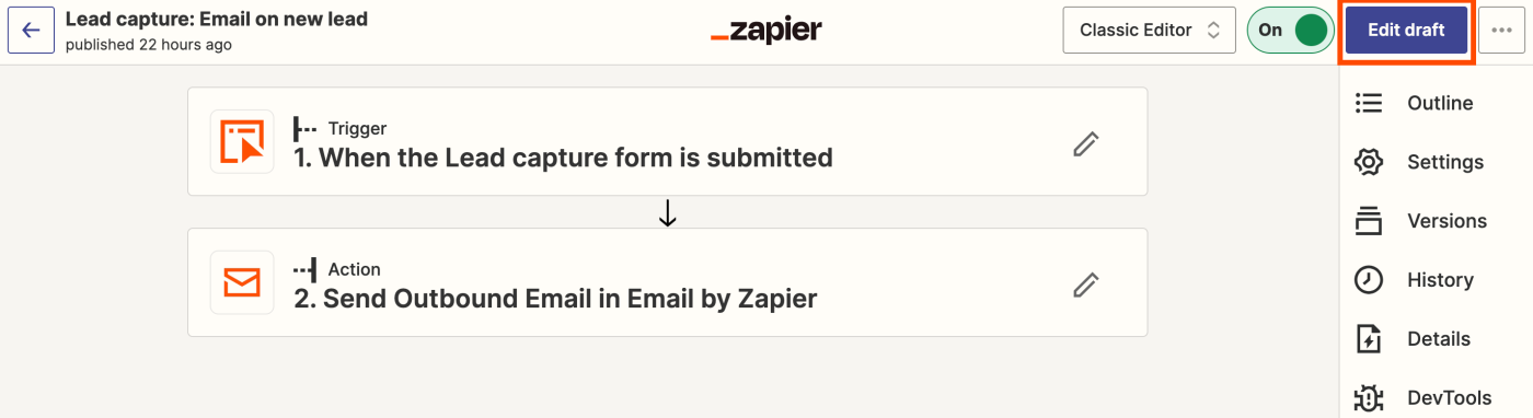 Screenshot of Zap in the Zap editor