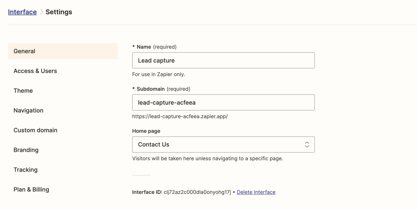 Screenshot of advanced settings in lead capture form