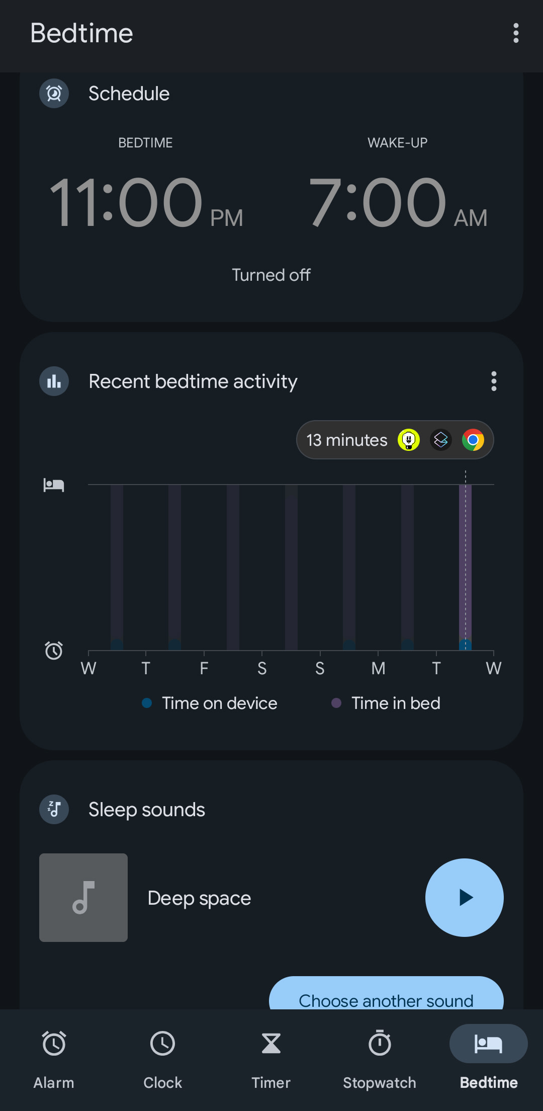 The Clock app on Android for Bedtime Mode