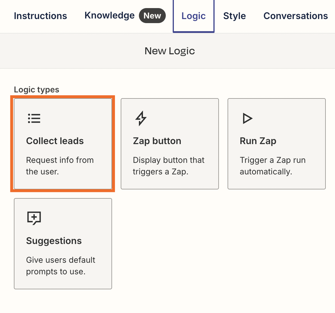 Screenshot of collect leads panel