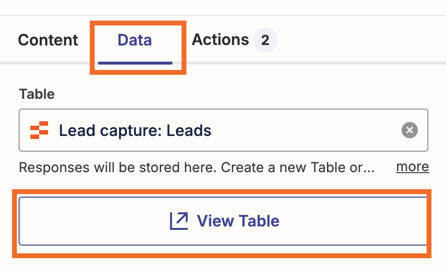 Screenshot of data tab of table