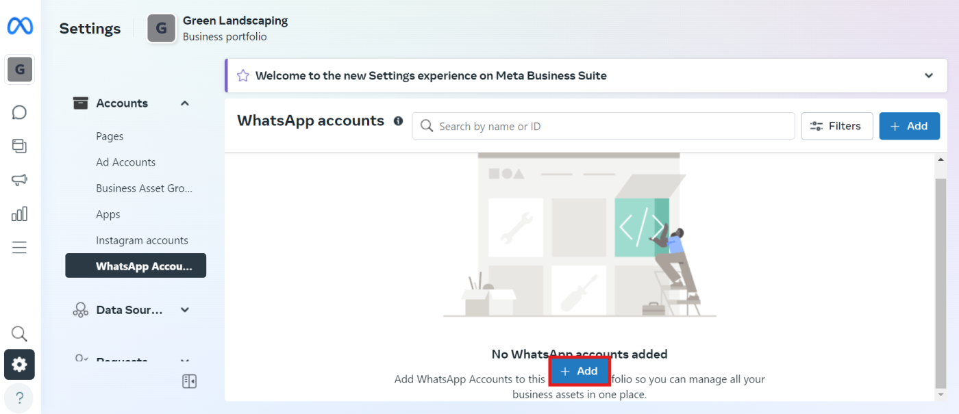 Connecting a WhatsApp account in Facebook Business Suite