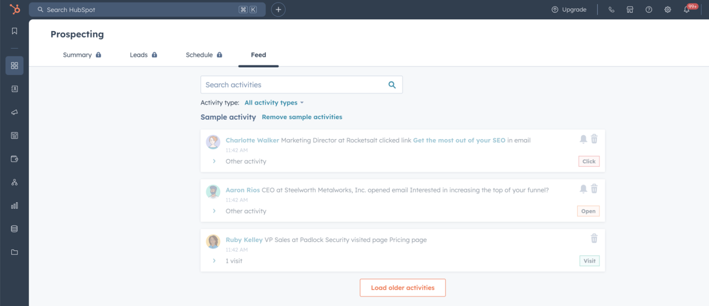 Screenshot of the HubSpot interface