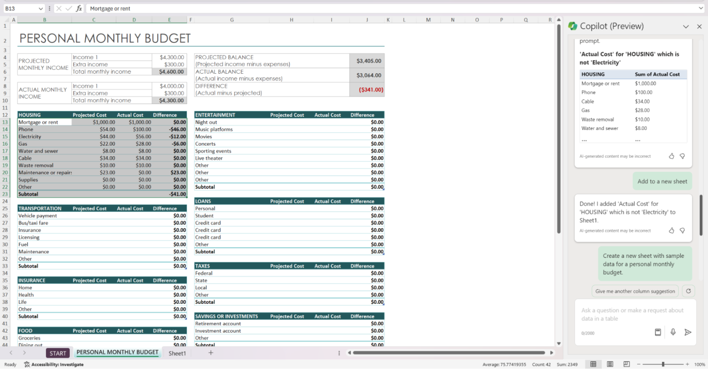 Microsoft Copilot in Excel