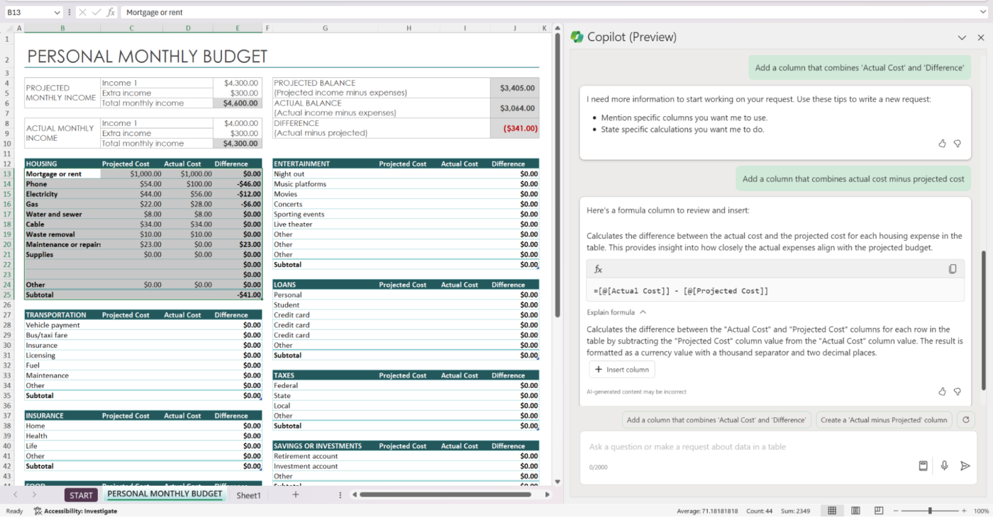 Microsoft Copilot in Excel