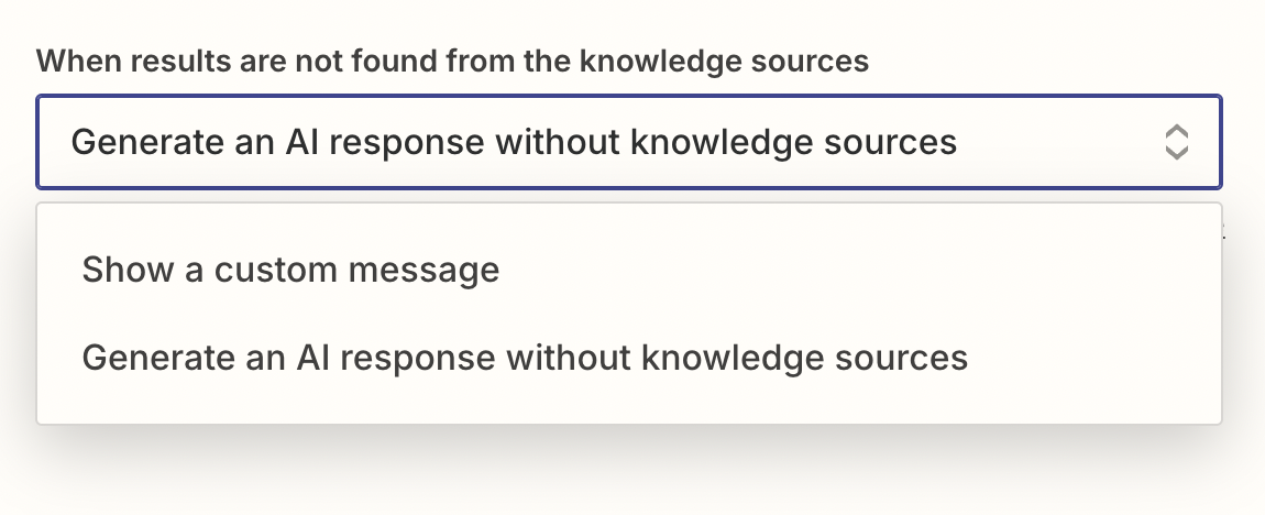 Screenshot of knowledge sources options