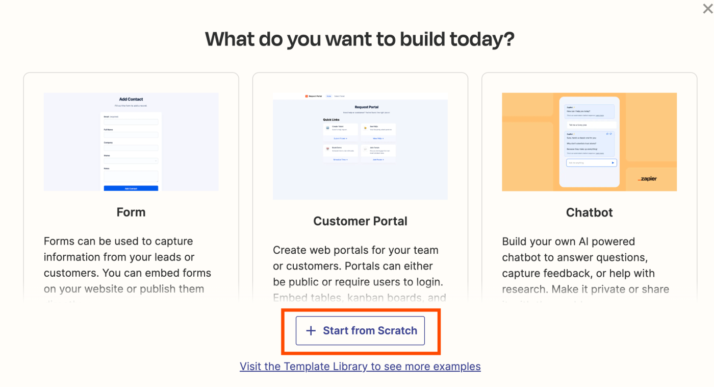 Select a table to use in an interface.