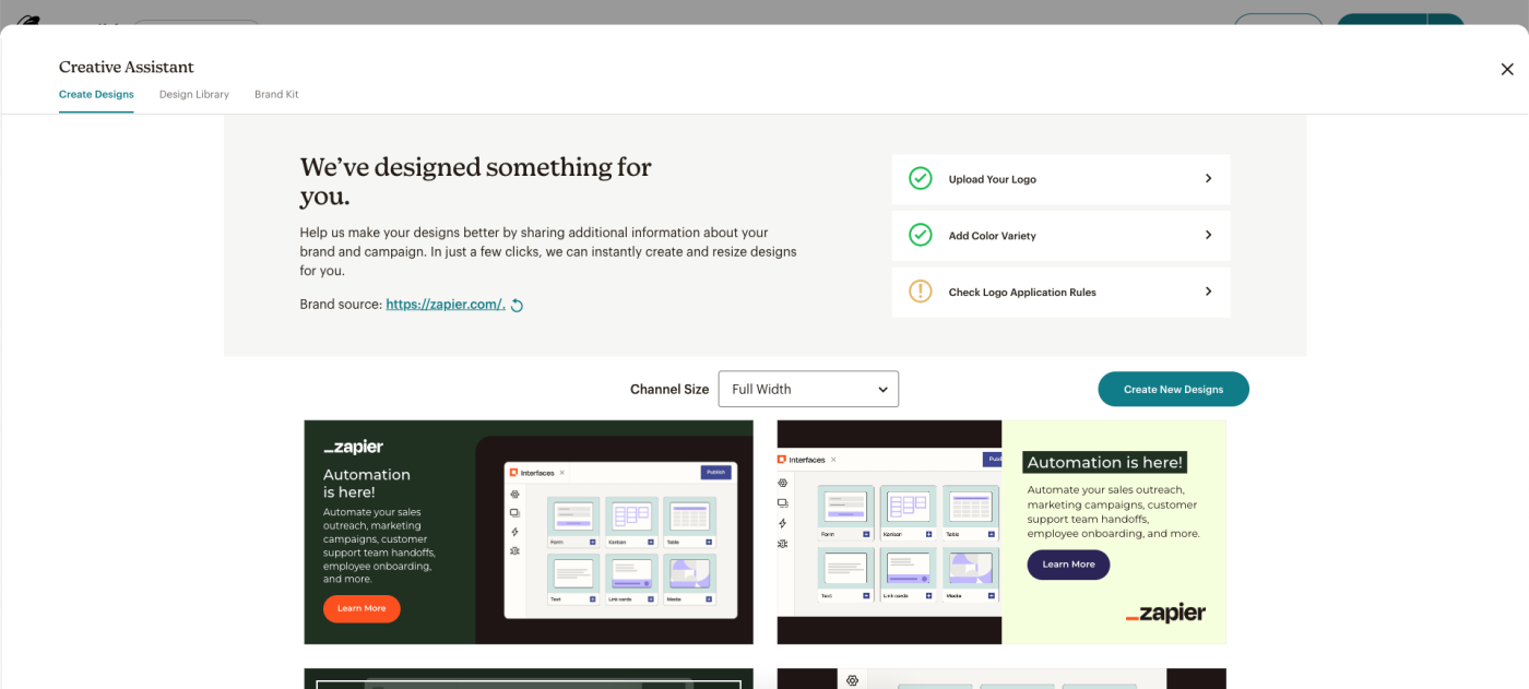 Screenshot of Mailchimp's Creative Assistant tool