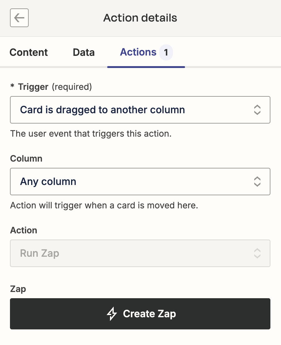 Screenshot of create zap option in interfaces