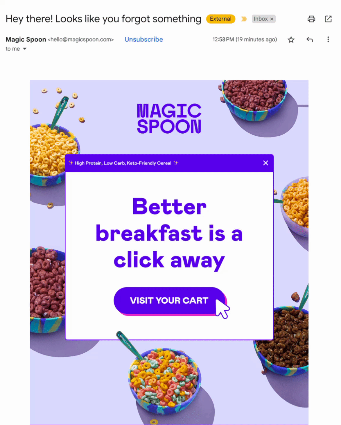 Abandoned cart email from Magic Spoon. 