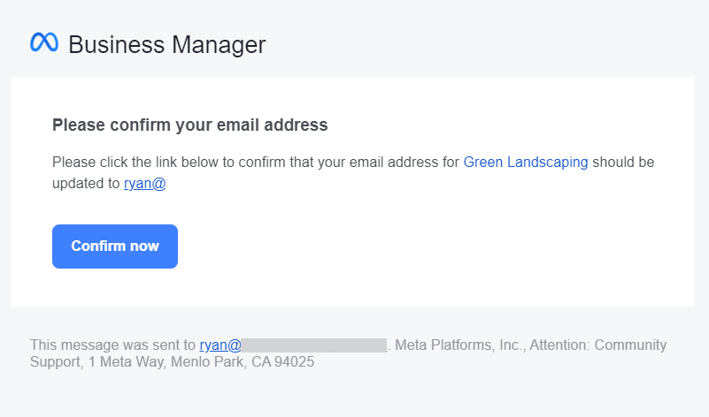 The email confirmation in Facebook Business Manager