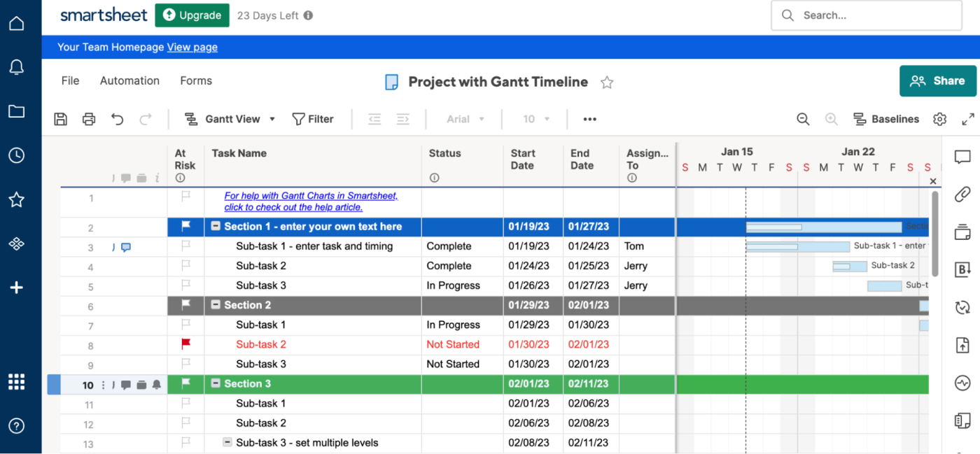 Smartsheet, our pick for the best Asana alternative for enterprise teams