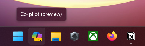 Microsoft Copilot in the menubar of Windows 11