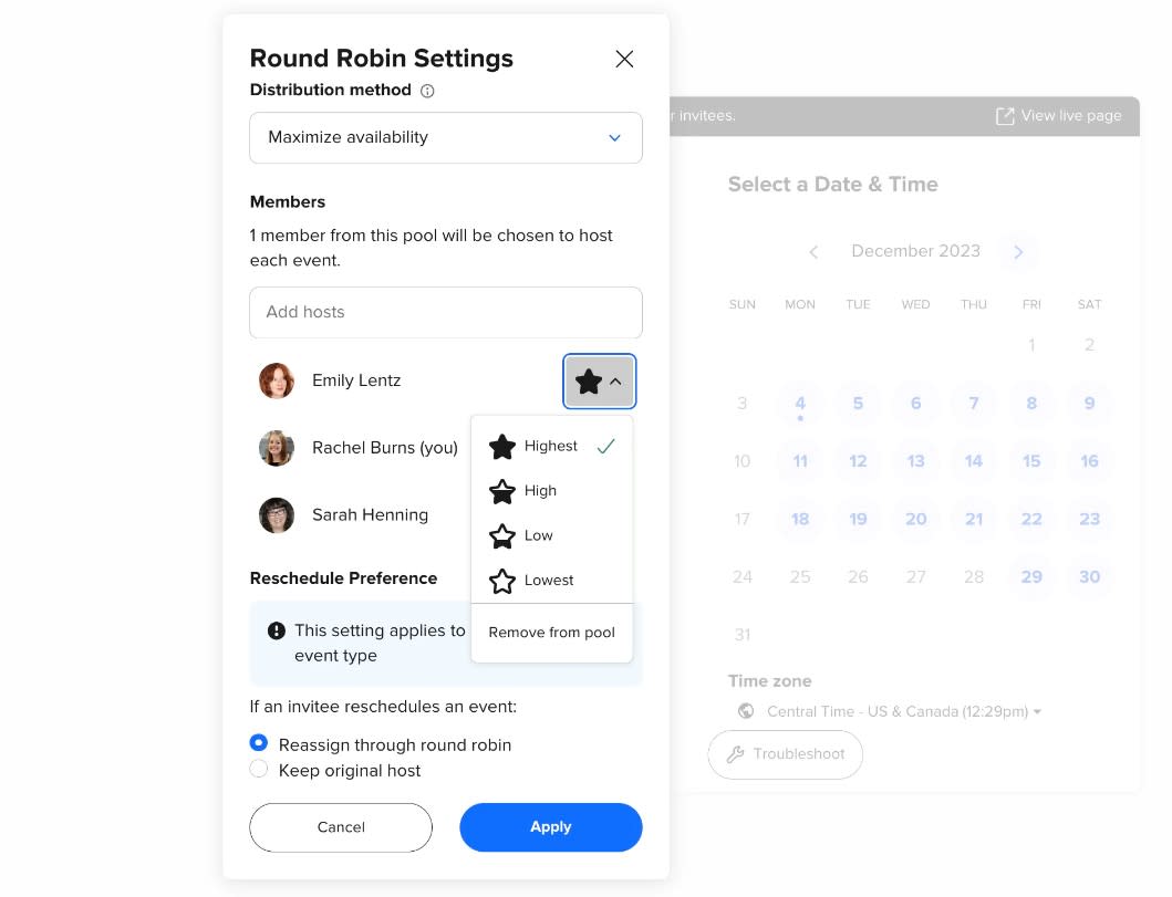 The Round Robin setting in Calendly