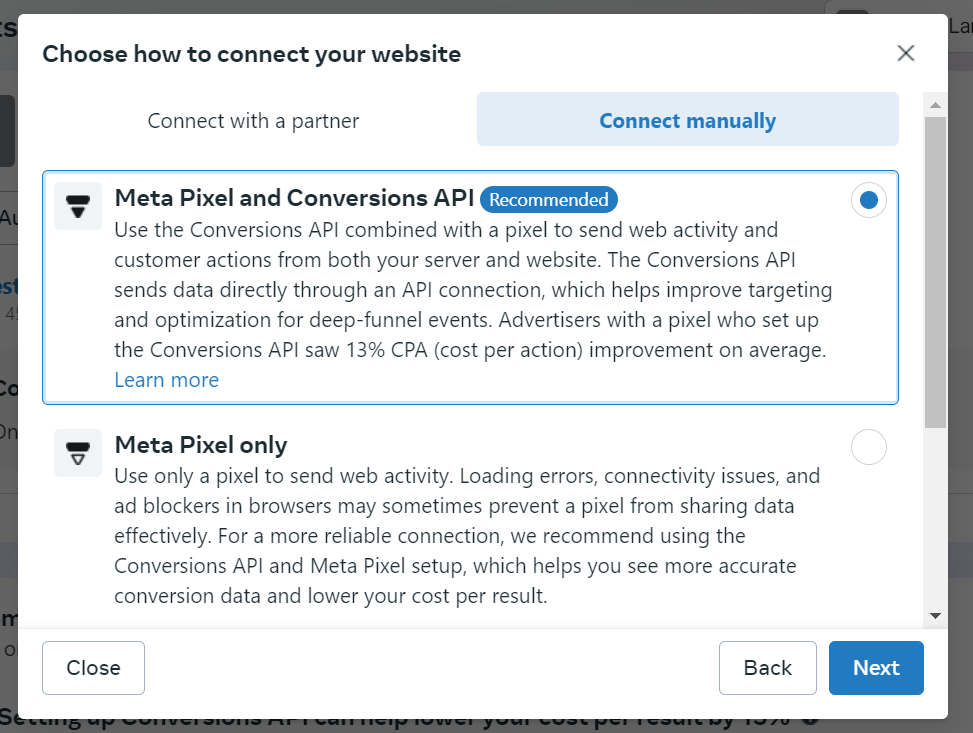 Connecting the Meta Pixel and Conversions API in Meta Business Suite