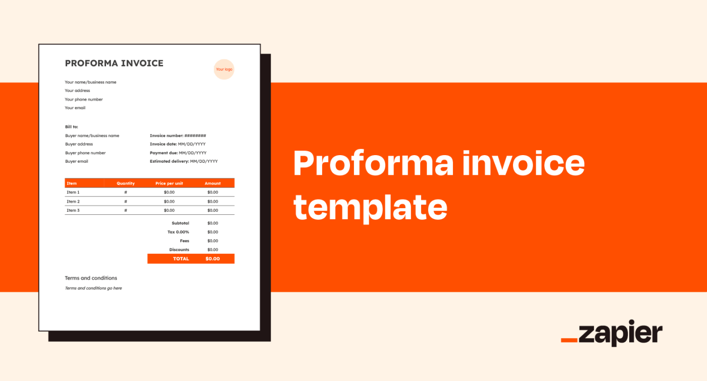 Illustrated image of Zapier's proforma invoice template on an orange background